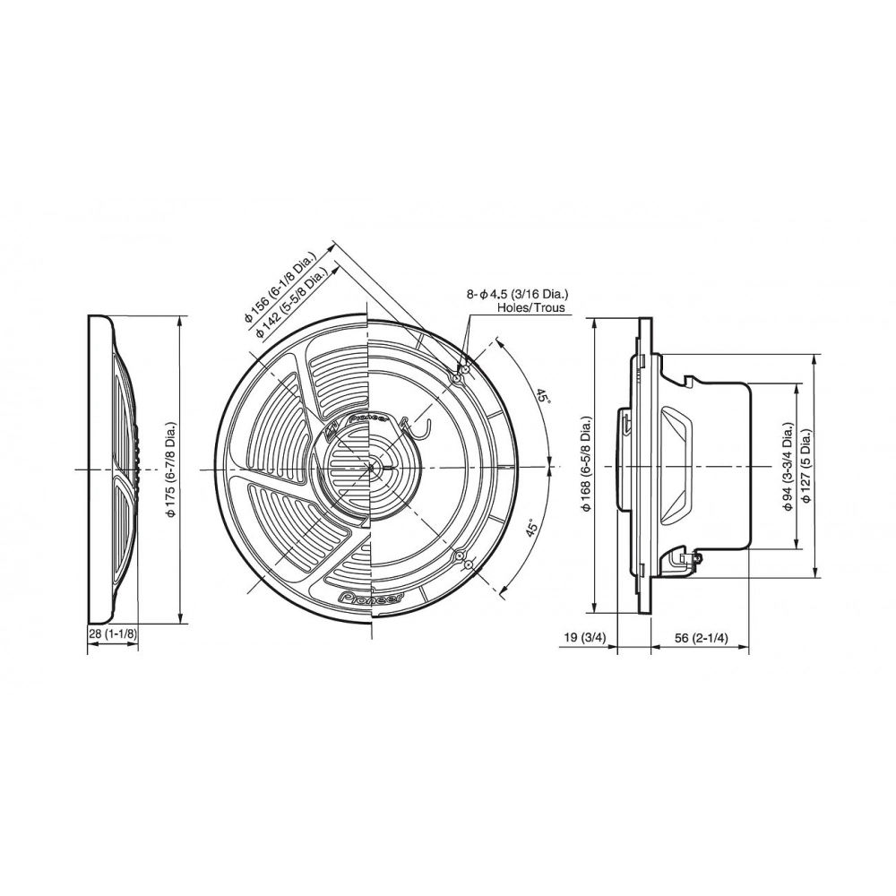 Морская двухполосная коаксиальная акустика PIONEER TS-MR1640