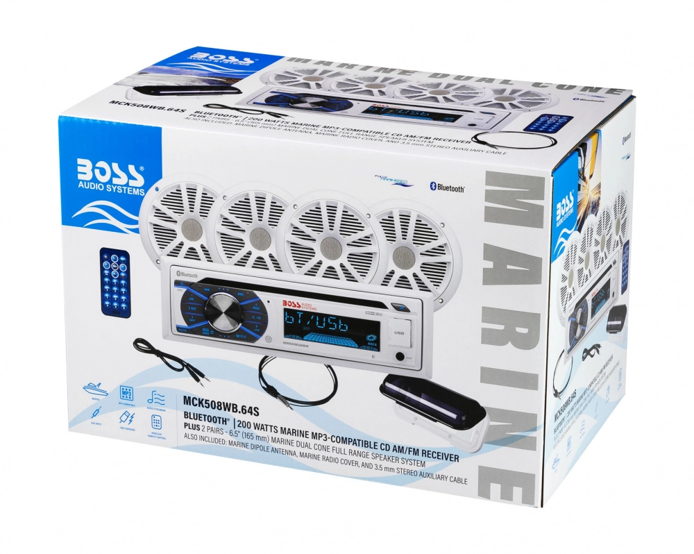 Комплект аудиосистемы BOSS Audio MCK508WB.64S (магнитола 1DIN + 4 колонки +  антенна+крышка)