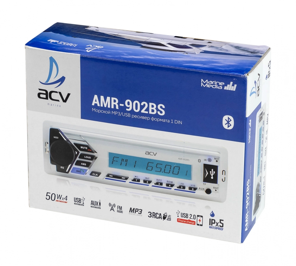 Аудиосистема 1DIN ACV, белый, USB/SD/FM/AM/3RCA/SUB/QuickCharge/4*50Вт