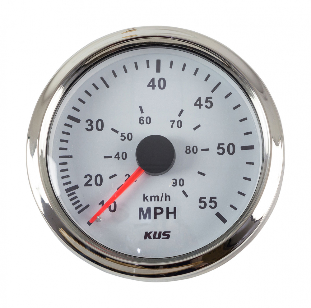 Спидометр манометрический 0-55 MPH, белый циферблат, нержавеющий ободок ...